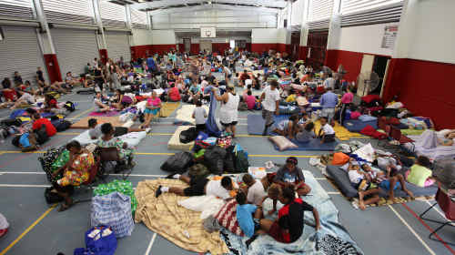Evacuees rest at Wooree Sport Complex in Cairns as they wait for Cyclone Yasi to hit. Evacuees rest at Wooree Sport Complex in Cairns as they wait for Cyclone Yasi to hit.